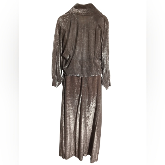 Metallic Shimmer 2 Piece Set Cowl Neck Blouse & Flowy Maxi Skirt Mob Wife - Picture 3 of 9